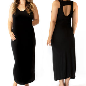 Solid Black Long Maxi Soft Stretchy Dress (Color: Black / Size: Medium)