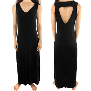 Solid Black Long Maxi Soft Stretchy Dress (Color: Black / Size: Medium)