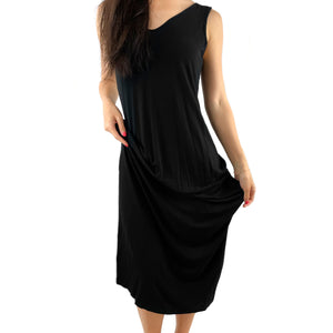 Solid Black Long Maxi Soft Stretchy Dress (Color: Black / Size: Medium)