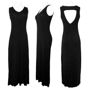 Solid Black Long Maxi Soft Stretchy Dress (Color: Black / Size: Medium)